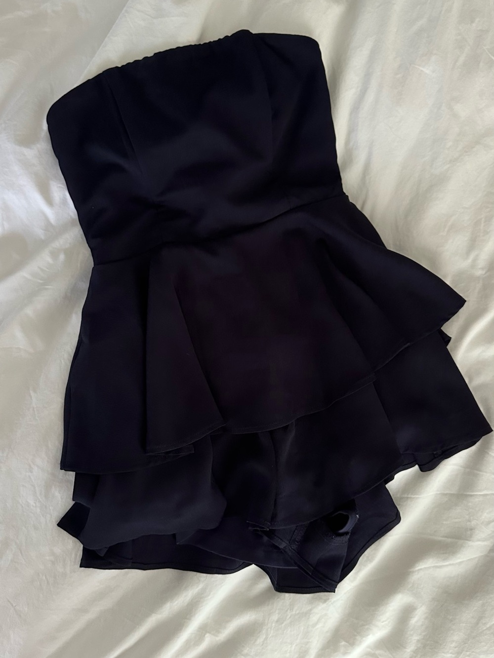 Princess Polly navy Strapless Tiered Peplum Romper
